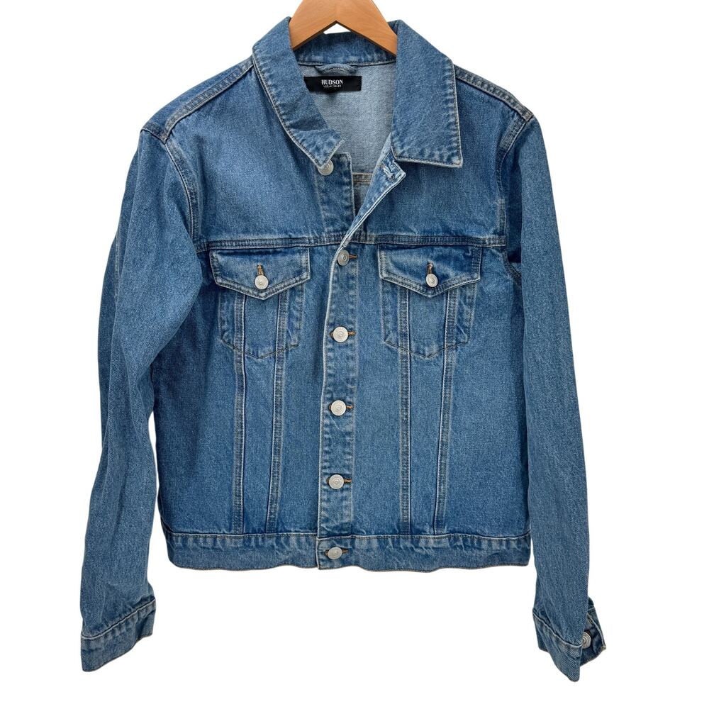 Hudson Jean Jacket Womens 1X Cropped Fit Blue‎ Denim Trucker Button Up Classic